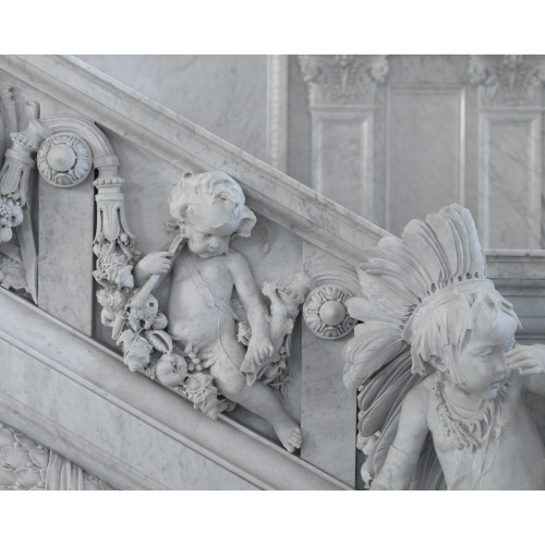Great Hall. Detail Of Putti (Mars And Fisherman) And Cherub (America) On Grand Staircase By...