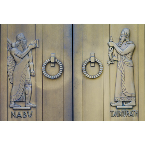 Exterior View. Door Detail, East Entrance. Nabuh And Tahmurath, Sculpted Bronze Figures By Lee...