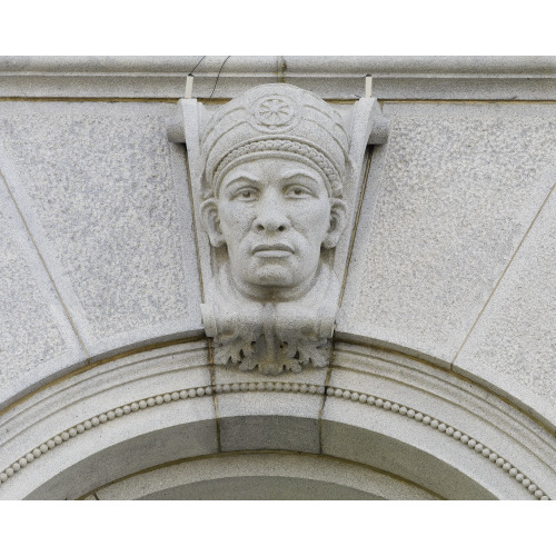 Exterior View. Ethnological Head Called Tibetan On A Keystone Of A First Story Pavilion Window...