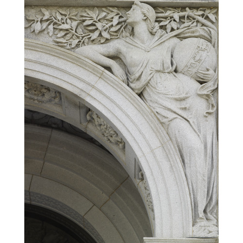 Exterior View, Entrance Porch. Granite Sculpture With Female Figure Representing Science...