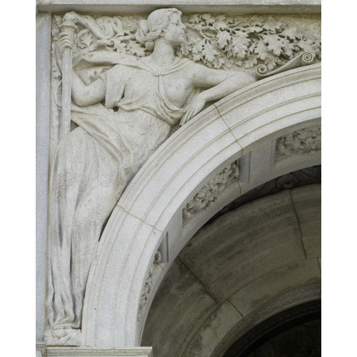 Exterior View, Entrance Porch. Granite Sculpture With Female Figure Representing Science...