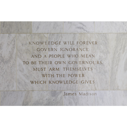 Exterior View. Detail At Main Entrance. Quotation From James Madison, Beginning Knowledge Will...