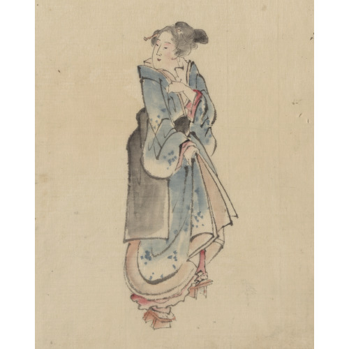A Woman Walking To The Right, Full-Length Portrait, Facing Left, Wearing Kimono And Geta, circa 1830