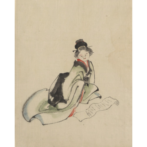 A Woman Seated, Facing Front, Reading A Scroll Spread Out In Front Of Her, circa 1830
