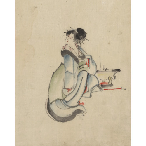 A Woman, Possibly A Courtesan, Seated, Facing Right, With Her Head Turned To Look Back Over Her...