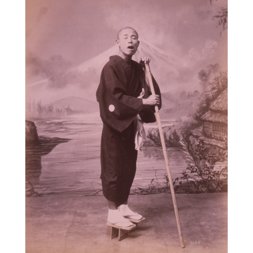 Man With Staff, Wearing Geta, Studio Portrait, 1890