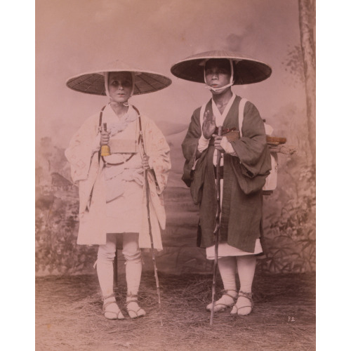 Two Travelers With Staffs, Wearing Hats, Studio Portrait, 1890