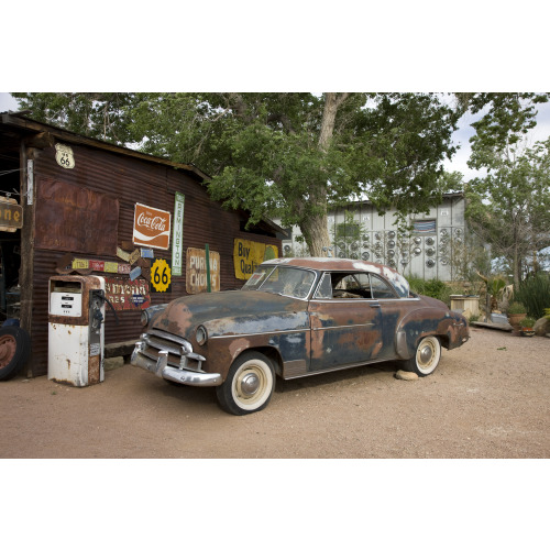 Car And Gas Pump, Hackberry Store, Route 66, Hackberry, Arizona