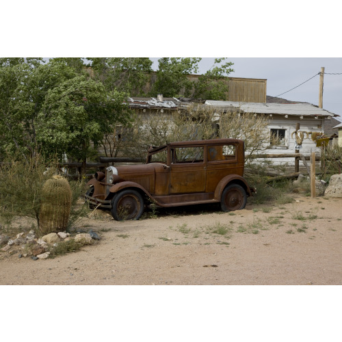 Old Car And Cactus, Hackberry Store, Route 66, Hackberry, Arizona
