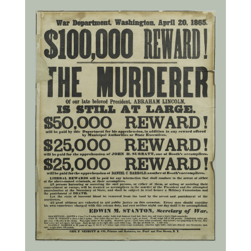 Poster Broadcasting Hunt For John Wilkes Booth