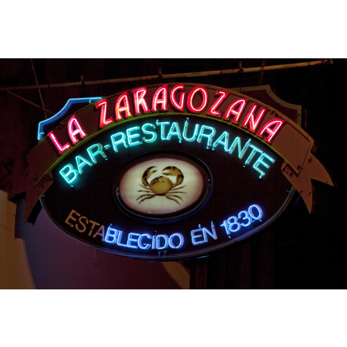 Neon Sign, La Zaragozana Bar-Restaurant In Havana, Cuba