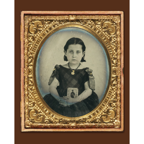Girl in Mourning Dress Holding Photo of Father, circa 1861-1870