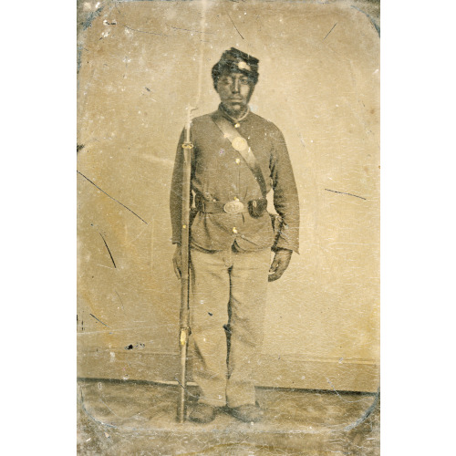Full Standing Black Soldier, Rifle With Fixed Bayonet, circa 1861-1865