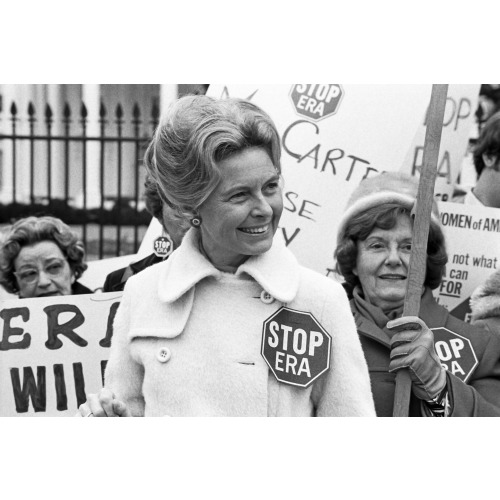 Activist Phyllis Schafly, Wearing Stop ERA Badge