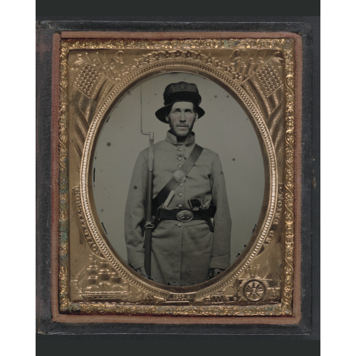 Unidentified Soldier In Union Frock Coat And Havelock/hat Combination With Bayoneted Model 1842...