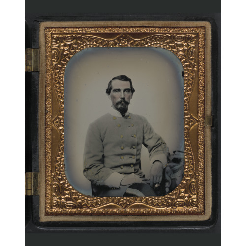 Unidentified Soldier In Confederate Double-Breasted Frock Coat With Single Row Of Braid Denoting...