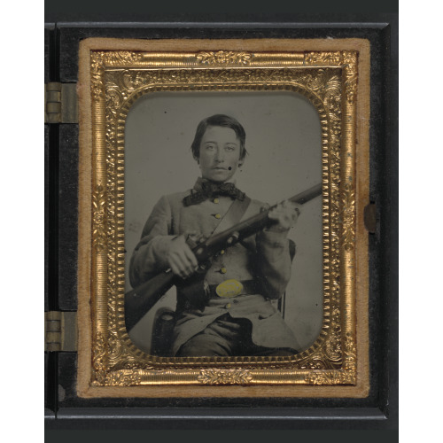 Unidentified Soldier In Confederate Uniform And C.S. Oval Belt Plate With Rifle, circa 1861