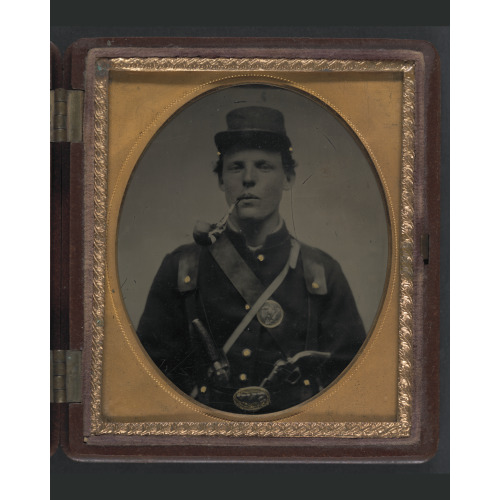 Unidentified Soldier In Union Uniform And State Of New York Belt Buckle With Revolver And Side...