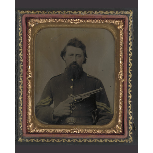 Unidentified Soldier In Union Sergeant's Uniform And U.S. Belt Buckle With Savage Revolver...