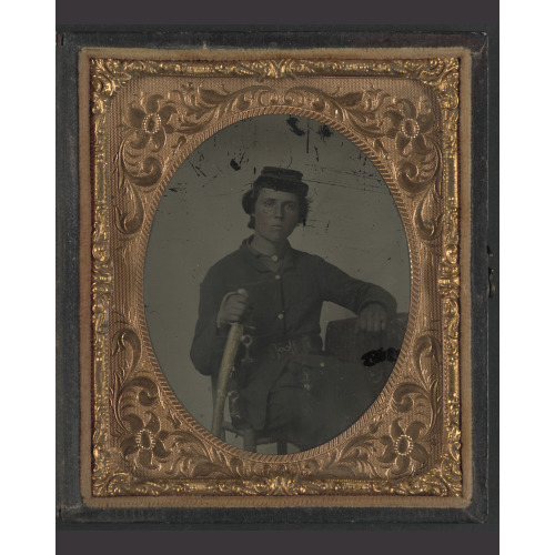 Unidentified Soldier In Confederate Uniform And Snake Belt Buckle With Sword, circa 1861