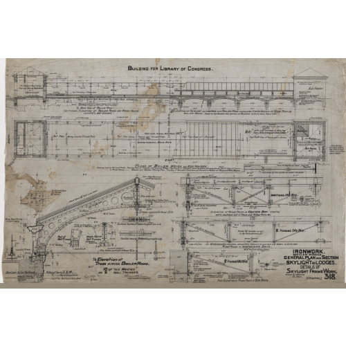 Library Of Congress, Washington, D.C. Ironwork. Boiler Room. Skylight. Plan, Section, And...