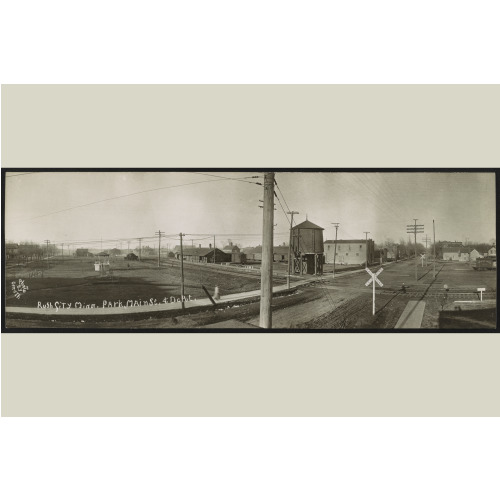 Rush City, Minn., Park, Main St. & Depot, 1909