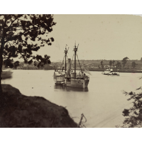 U.S. Gunboat Agawam And The Monitor Saugus, James River, Va., circa 1861
