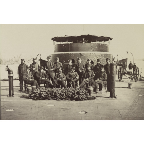 Fifteen Officers On Deck Of A Union Monitor Warship, circa 1861