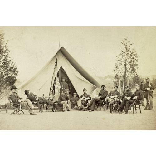 Group Of Soldiers Relax In Front Of A Tent, circa 1861