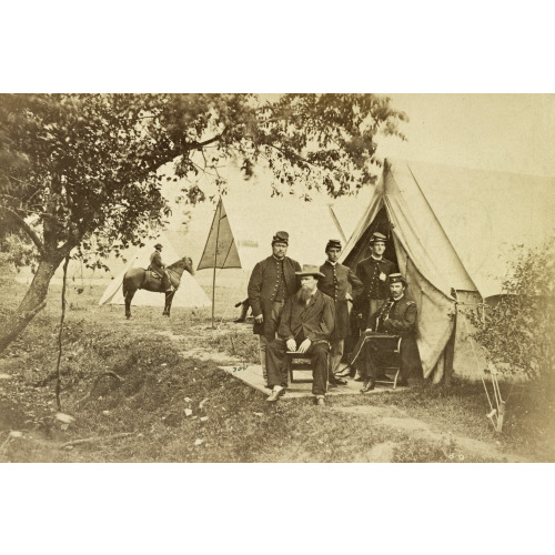 Officers Outside A Tent, Man On A Horse, circa 1861