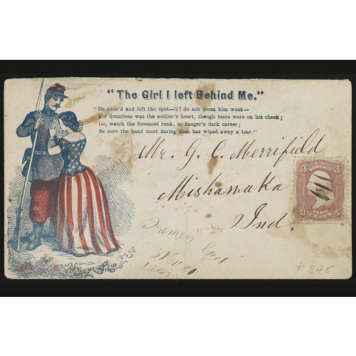 Civil War Envelope Showing Soldier With Woman In Stars And Stripes Dress, With Message The Girl...