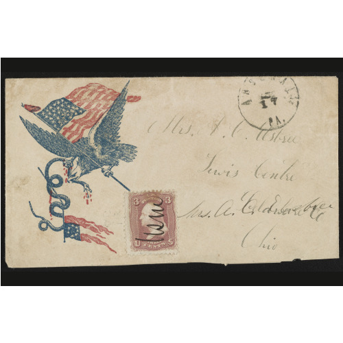 Civil War Envelope Showing Eagle With American Flag In Its Talon And Snake Coiled Around...