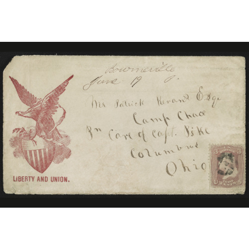 Civil War Envelope Showing Eagle Holding Olive Branch Atop Shield, With Message Liberty And...