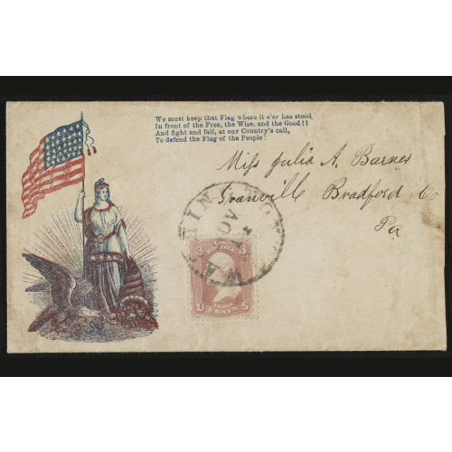 Civil War Envelope Showing Columbia Holding American Flag And Cornucopia Next To An Eagle With A...