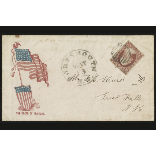 Civil War Envelope Showing American Flag And Shield, With Message The Dread Of Traitors, circa 1861