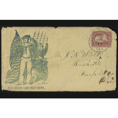 Civil War Envelope Showing Union Sailor With American Flag, With Message Our Brave Gun Boat...