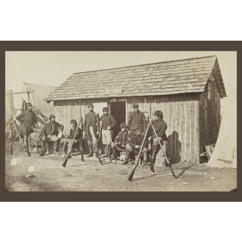 Soldiers, Log Cabin Winter Quarters, Pine Cottage, circa 1861