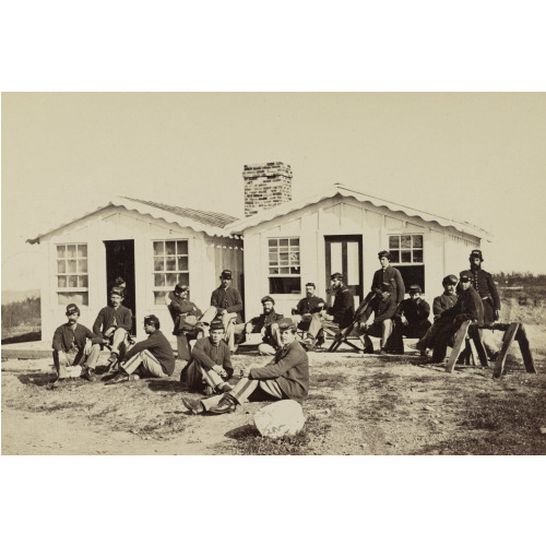 Group Of Soldiers Outside Winter Quarters, circa 1861