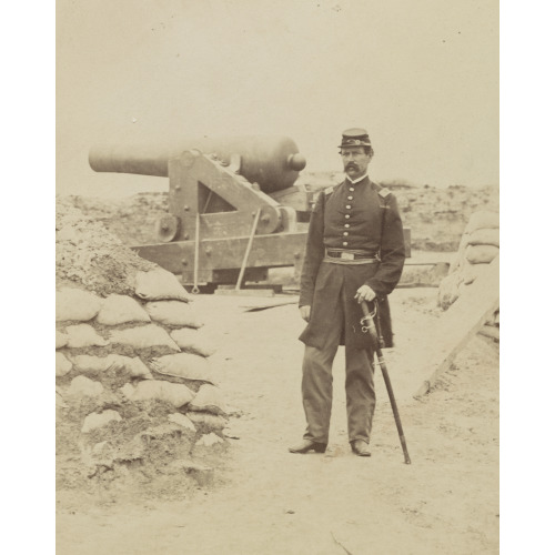 Union Officer Standing In An Unidentified Fort In Front Of A Cannon, circa 1861