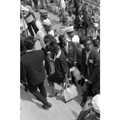 Sammy Davis, Jr., Waving To People As He Walks Past Marshals At The Lincoln Memorial During The...