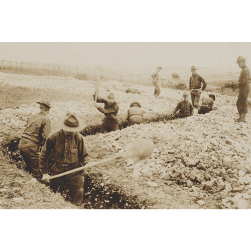 U.S. Marines In France Digging In. Training For Modern Warfare Consists Mostly In Digging One...