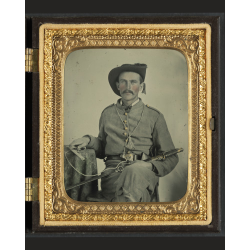 Unidentified Soldier In Maryland Confederate Cavalry Uniform With Sword And Pistol, circa 1861