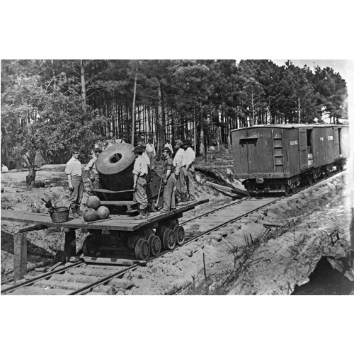 Soldiers With Cannon On Small Railroad Car, circa 1861