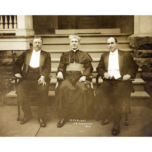 Theodore Roosevelt, Rev. M.J. Hoben i.e. Hoban, And John Mitchell, Posed, Seated In Front Of...