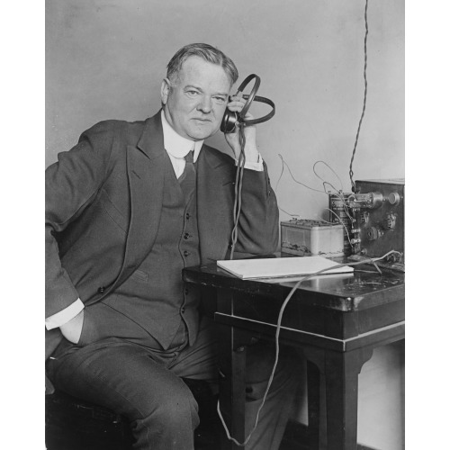 Herbert Hoover, Seated, Listening To Radio, 1925