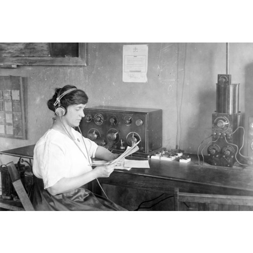 Mary Texanna Loomis, Seated With Radio Apparatus, 1921