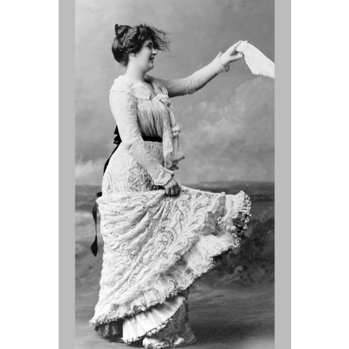 Young Woman, Full-Length Portrait, Wearing Lace Dress, Standing, Facing Right, Waving...