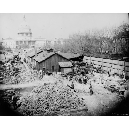 Sheds, Piles Of Bricks And Workers During Construction Of The Library Of Congress Thomas...
