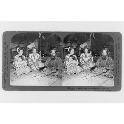 Interior Of An Ainu Home, Showing Owner And Family, Yezo, Japan, 1906