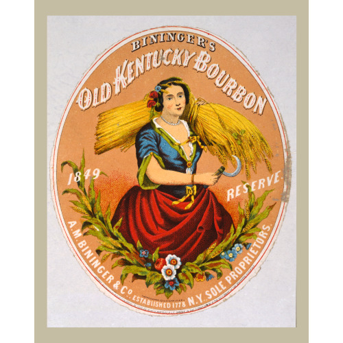 Bininger's Old Kentucky Bourbon, A.M. Bininger & Co., New York Sole Proprietors, 1860